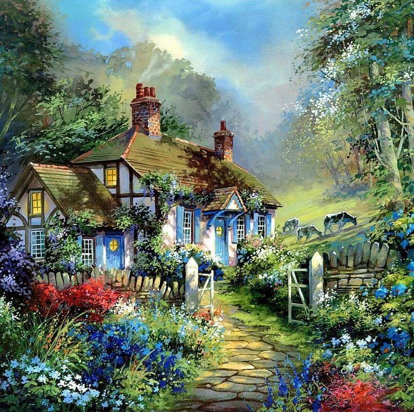 The property in front of the house is covered in flowers jigsaw puzzle online