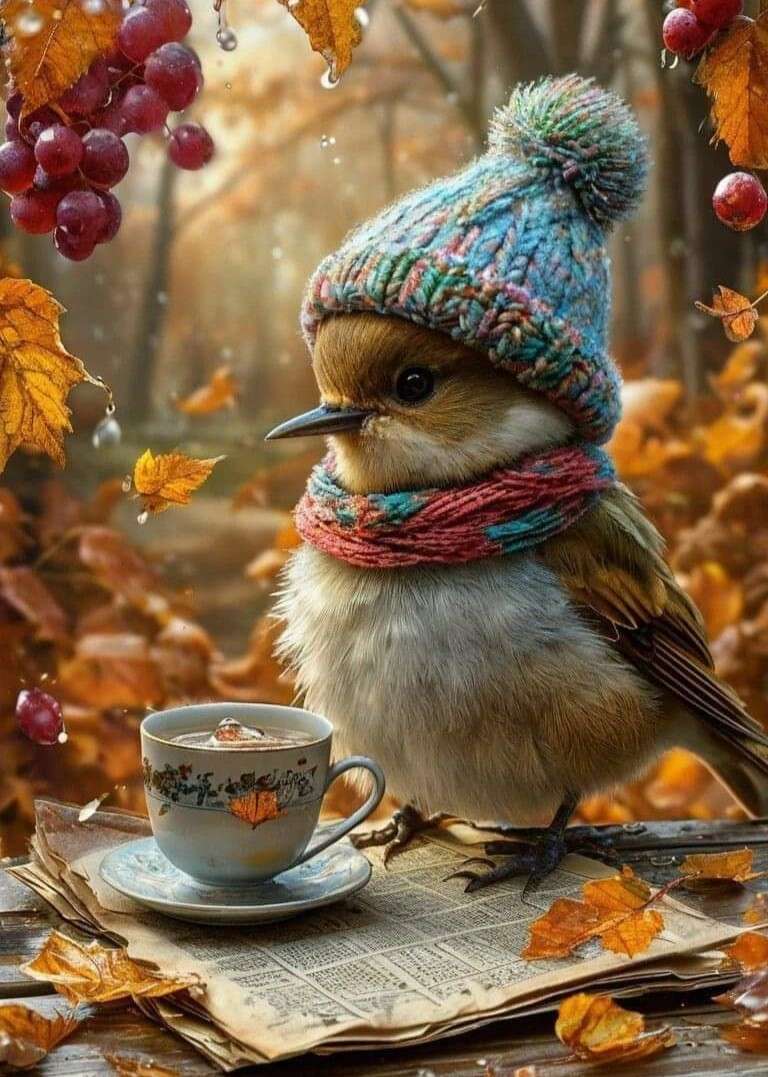 autumn bird autumn coffee jigsaw puzzle online