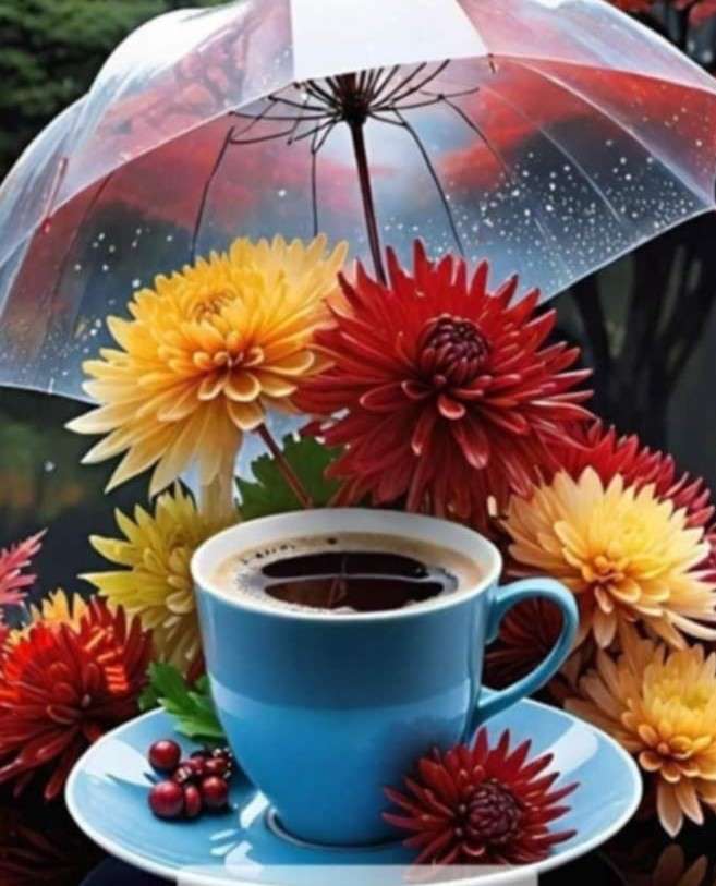 café du matin sous la pluie puzzle en ligne