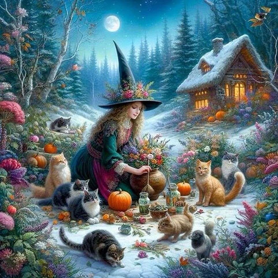 The forest fairy with her cats online puzzle