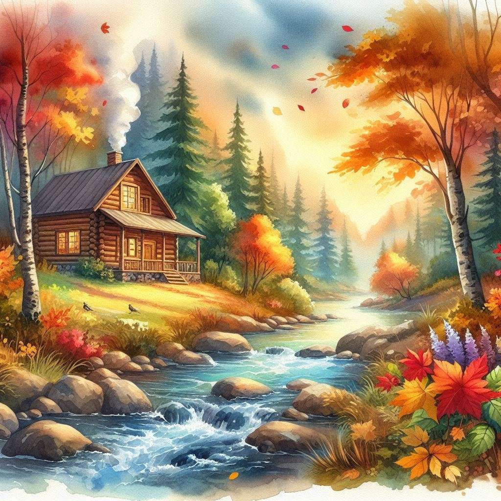 Herfst landschap aquarel legpuzzel online