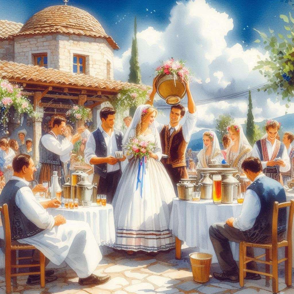 In einem griechischen Dorf wird eine Hochzeit gefeiert Online-Puzzle