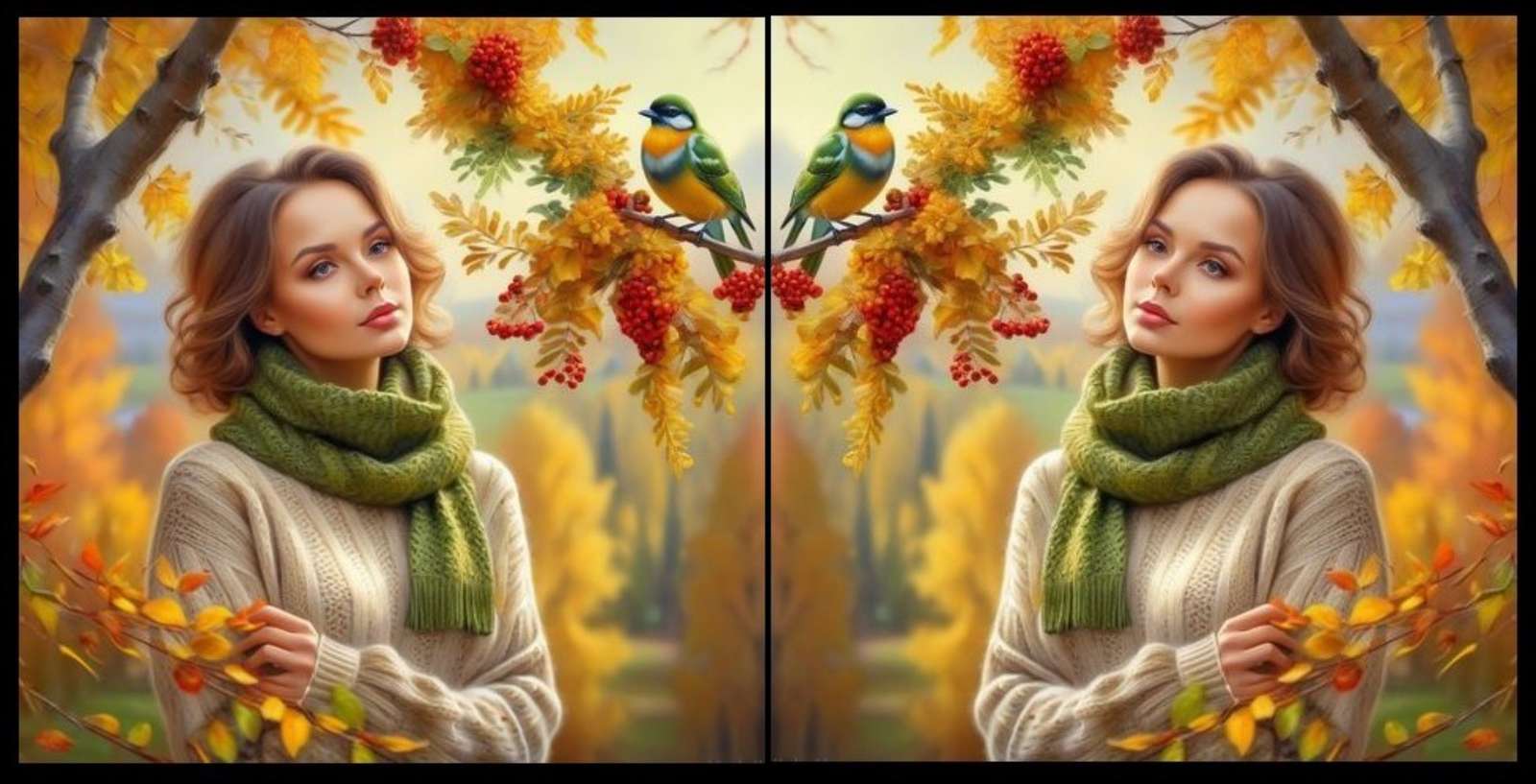 very pretty women in autumn online puzzle