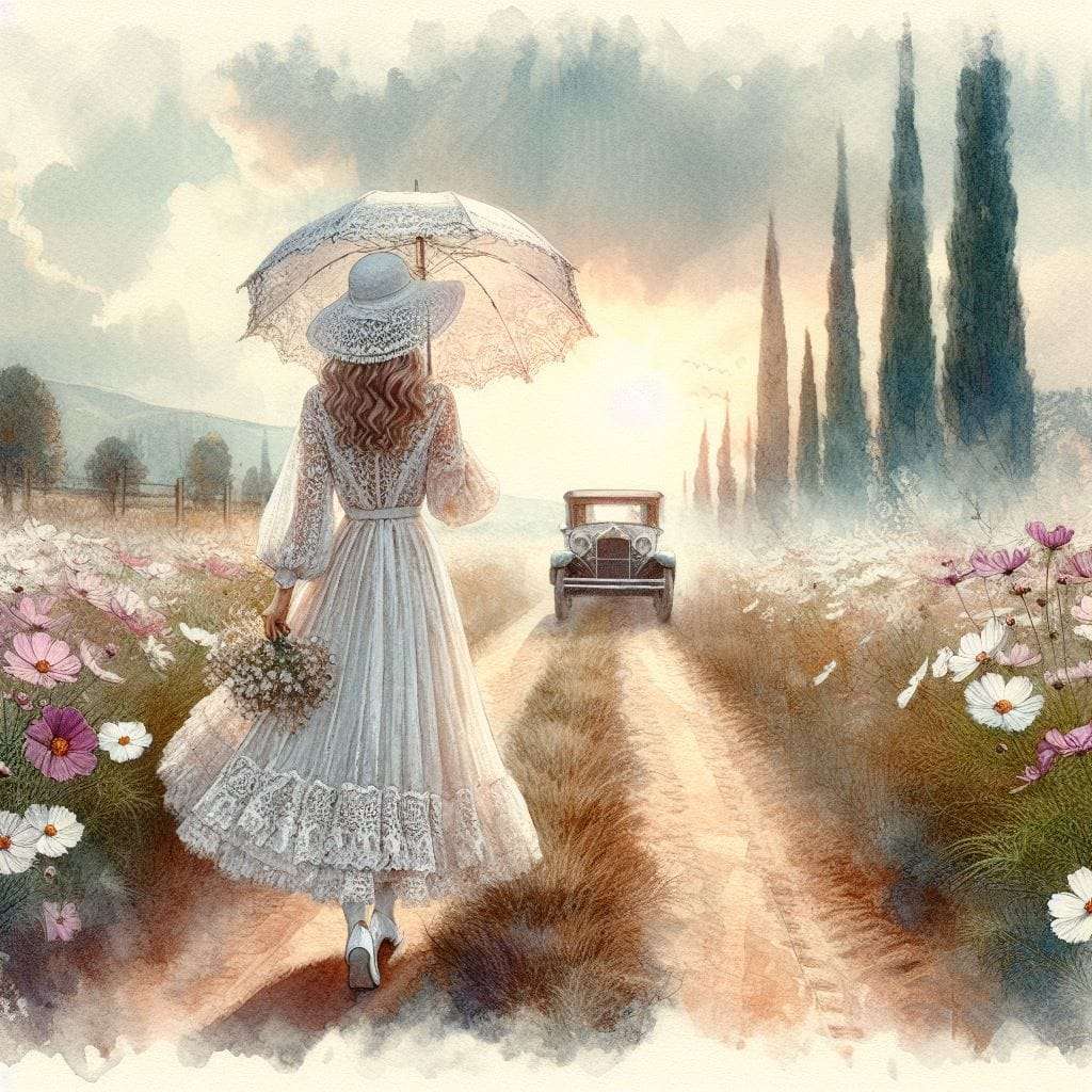 Lady walking down a dusty road jigsaw puzzle online