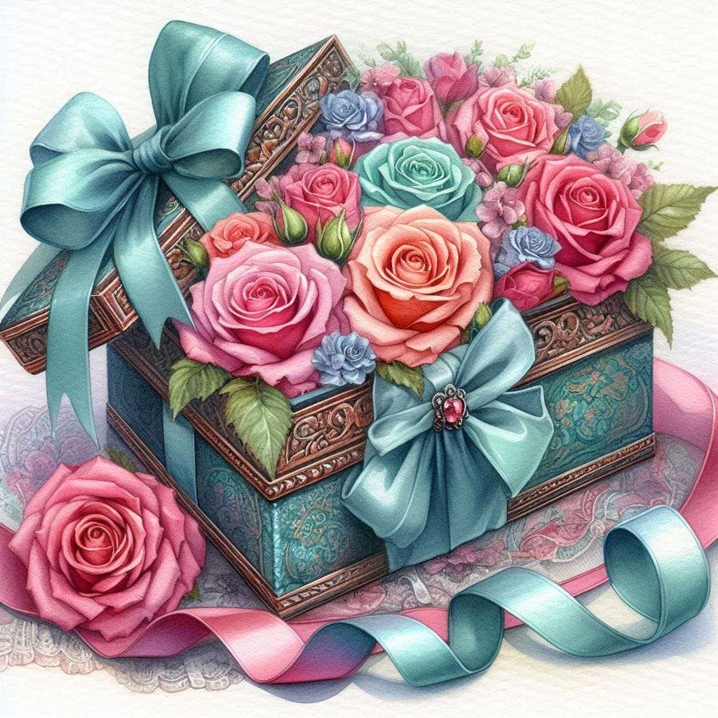 Boîte avec des roses puzzle en ligne