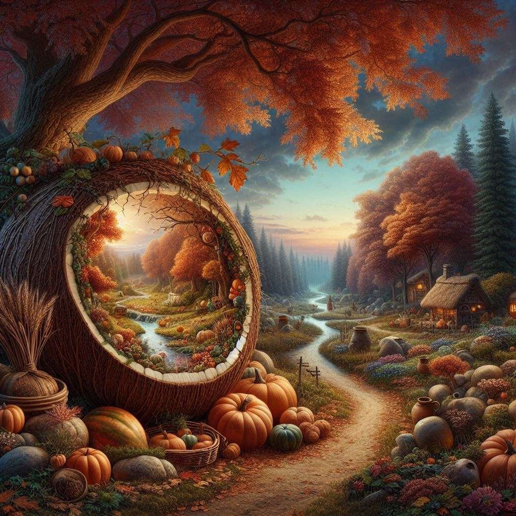 Eine skurrile Herbstlandschaft in der Abenddämmerung Online-Puzzle