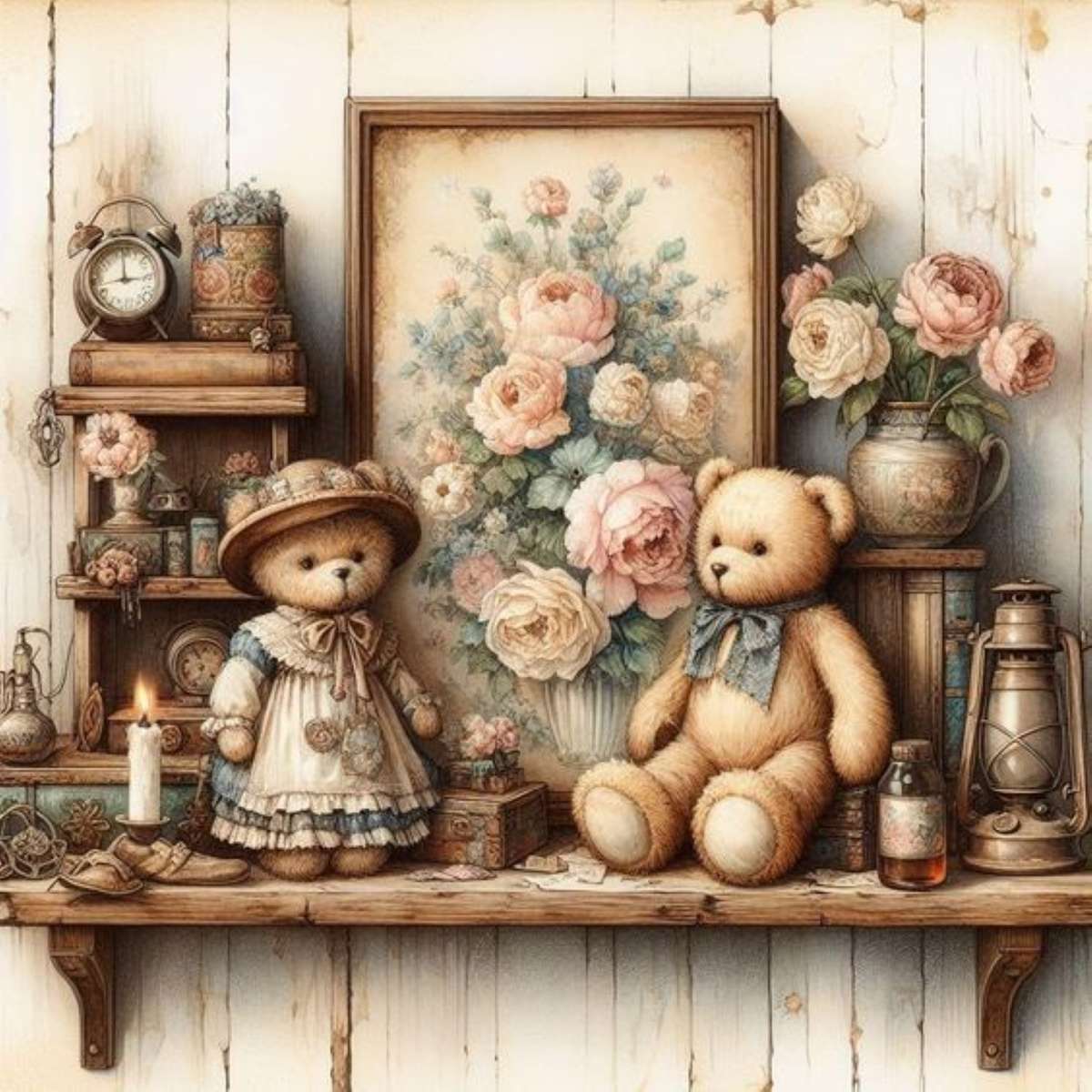 teddy bear on vintage shelf online puzzle