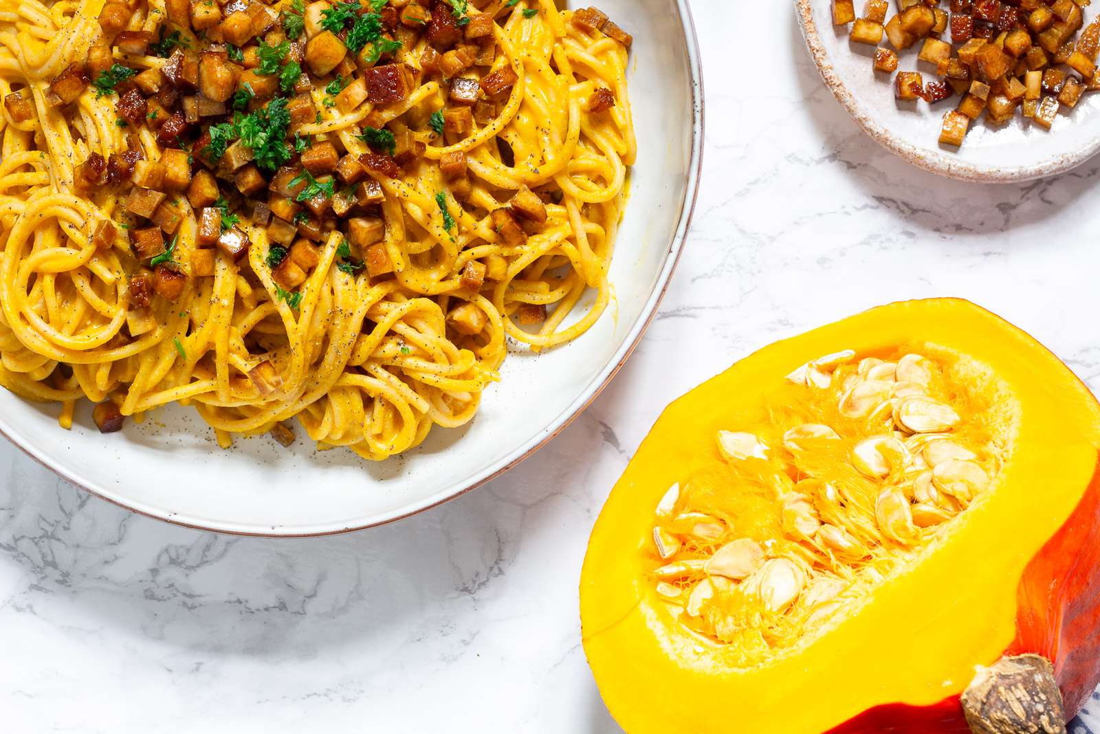 Carbonara végétalienne à la citrouille puzzle en ligne