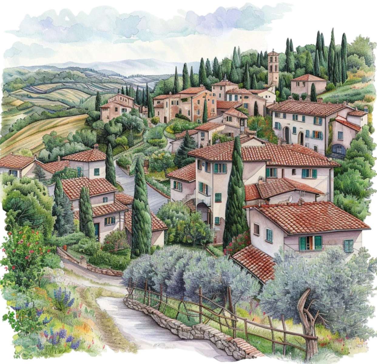 Vedere la țară din Toscana jigsaw puzzle online