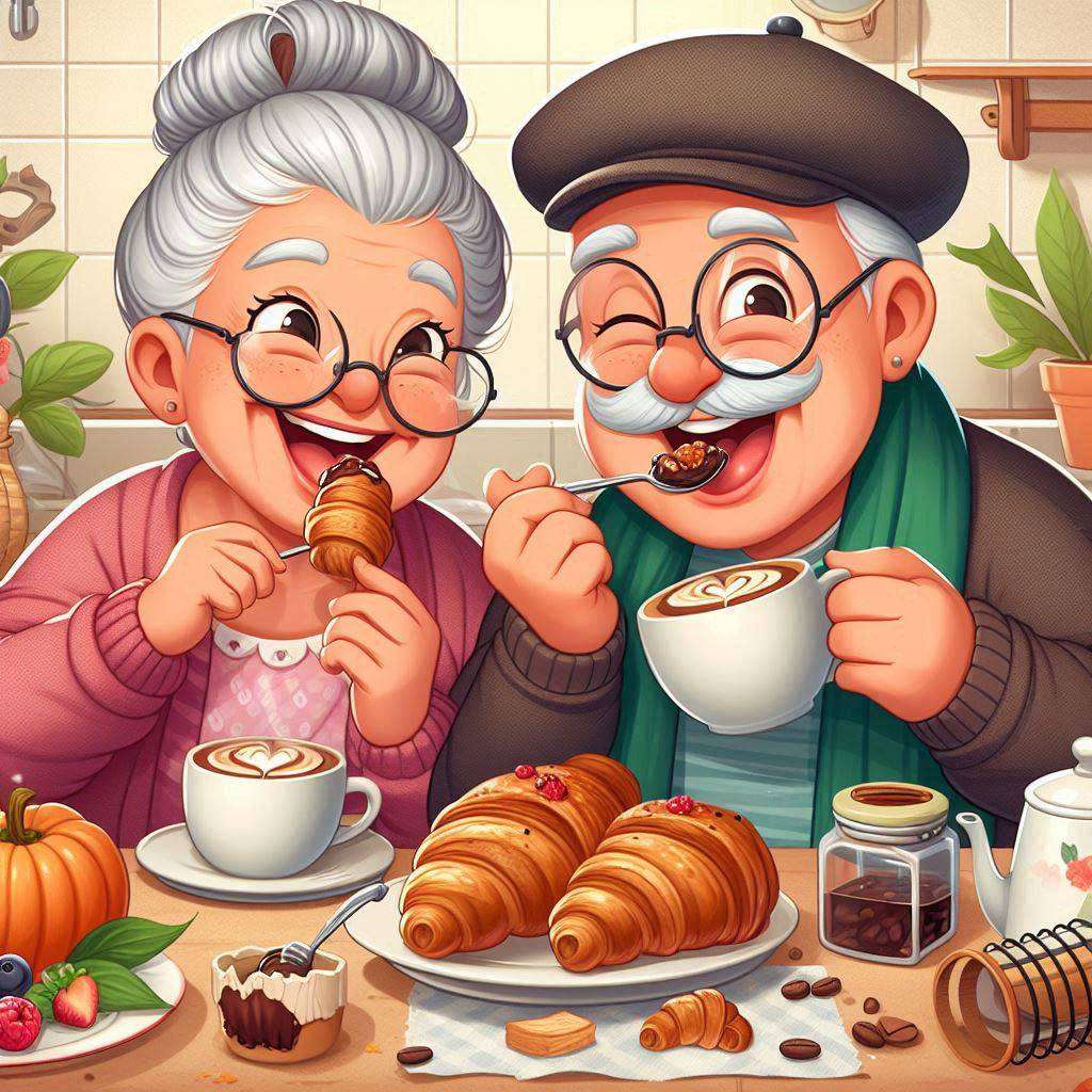 Grand-mère et grand-père boivent du café puzzle en ligne