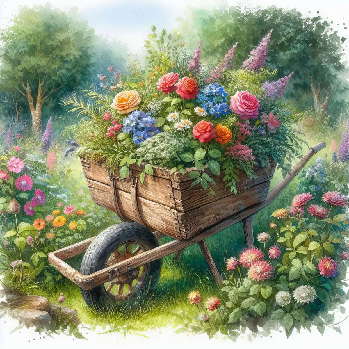 Roabă ruginită cu flori jigsaw puzzle online