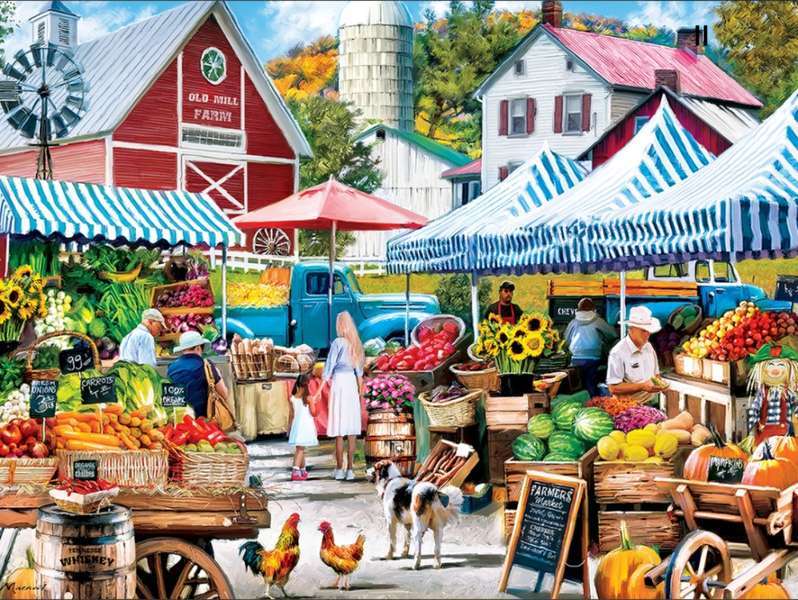 Vegetable and fruit stalls on the market jigsaw puzzle online