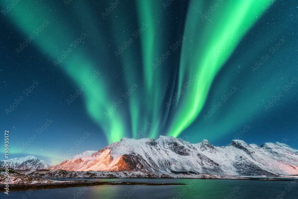 Aurora Boreal na ilha de Lofoten, Noruega quebra-cabeças online