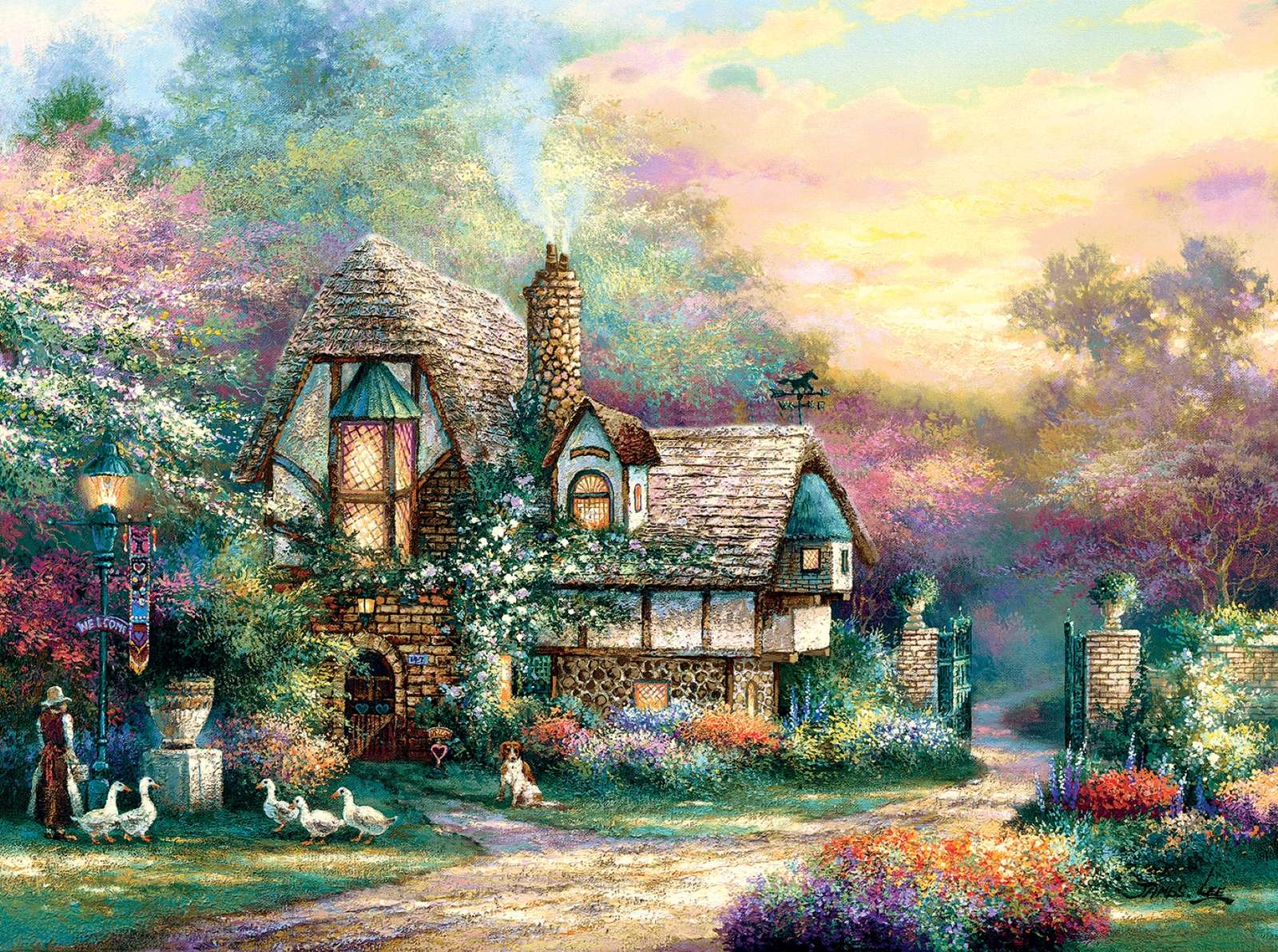 grazioso cottage e il suo parco fiorito puzzle online