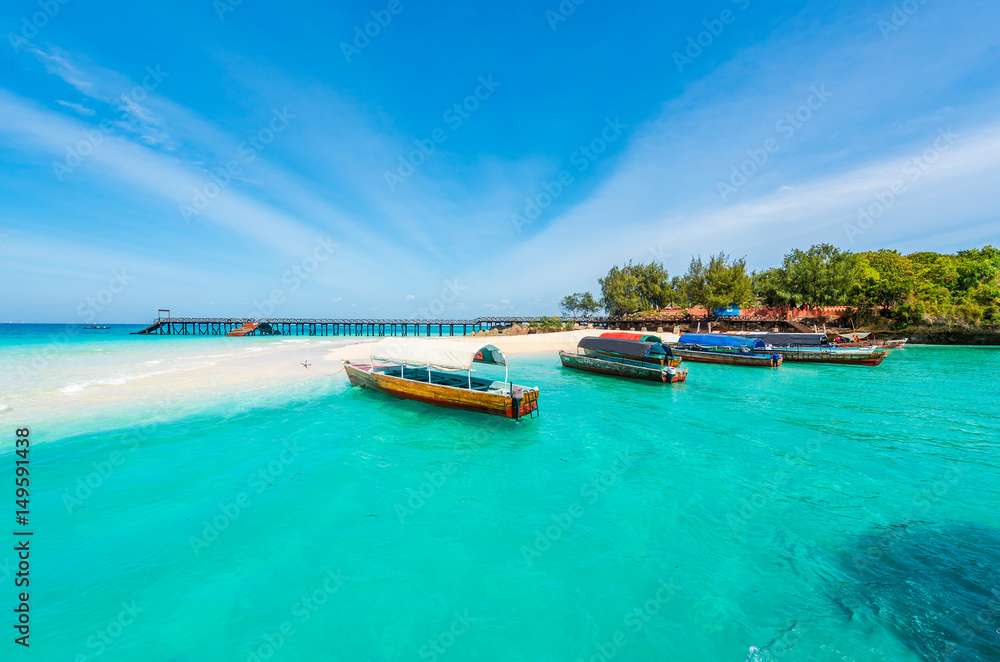 Bărci colorate pe coasta Zanzibar, Tanzania jigsaw puzzle online