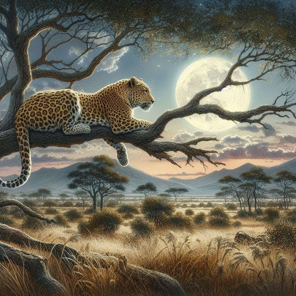 Leopardo appoggiato su un ramo di un albero puzzle online