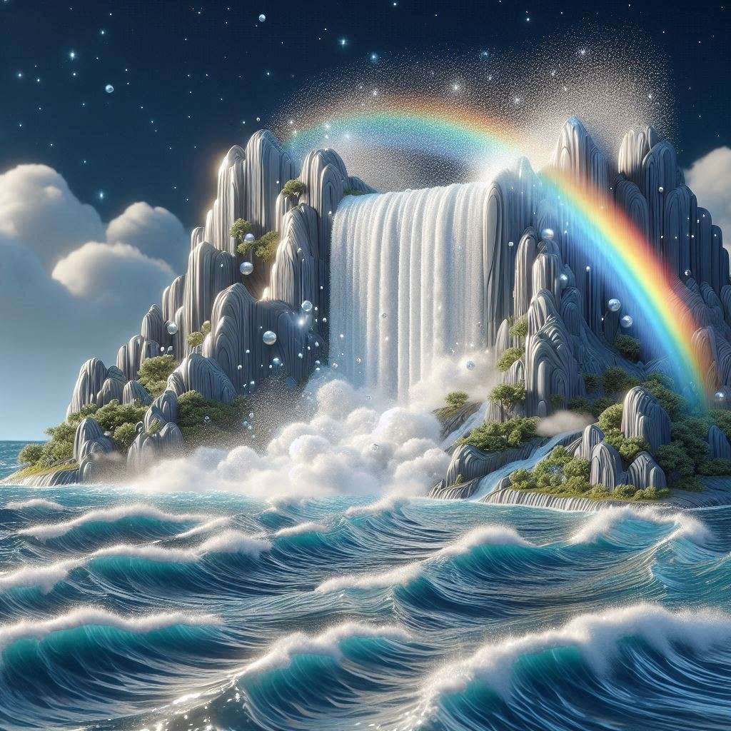 Regenbogen über dem Wasserfall Online-Puzzle