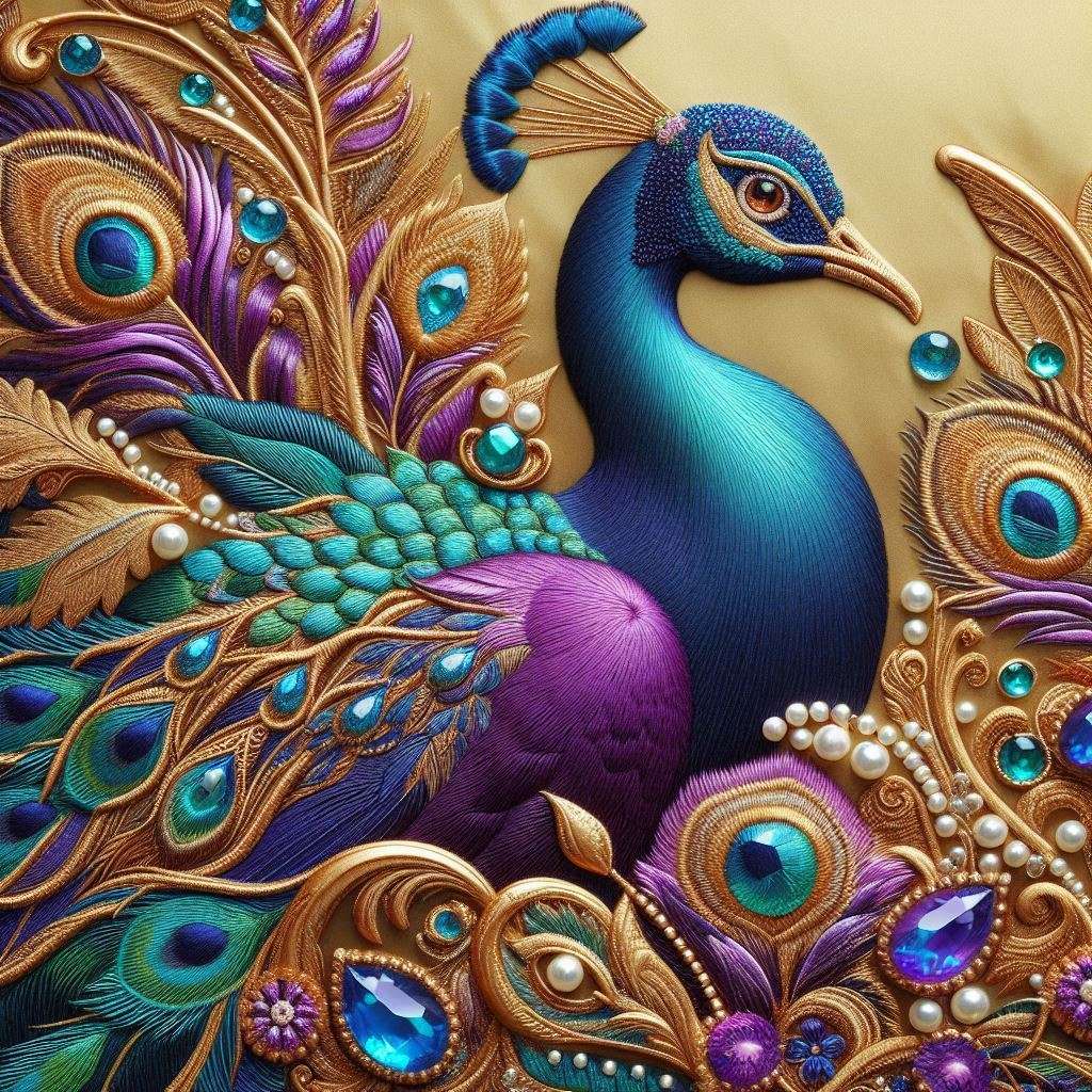 Embroidered peacock jigsaw puzzle online