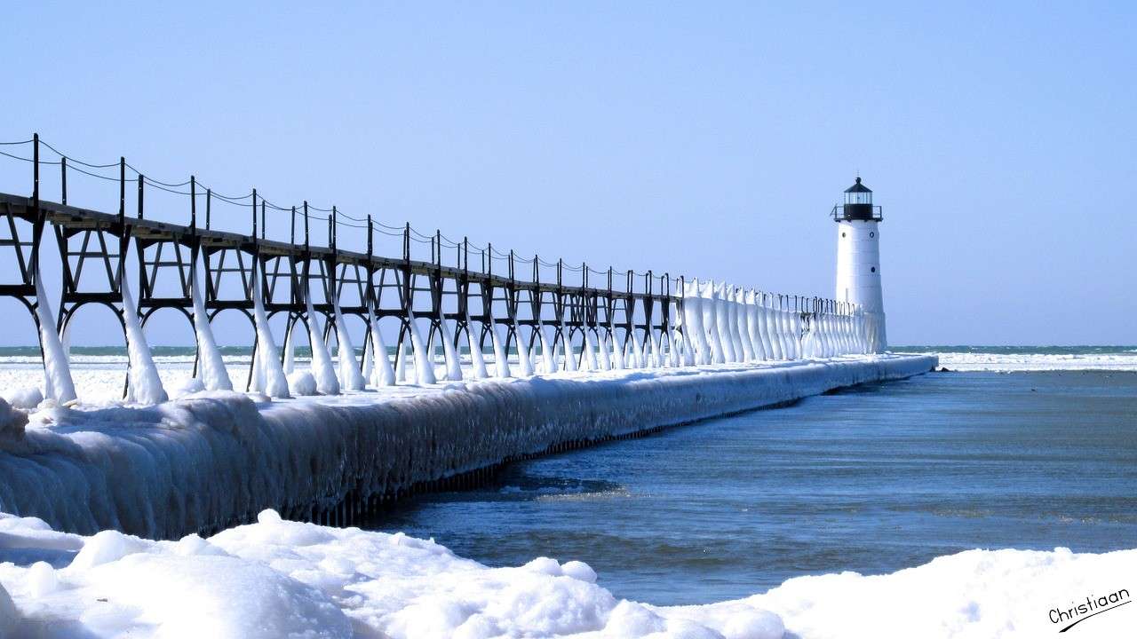 Faro, Hielo, Invierno. rompecabezas en línea