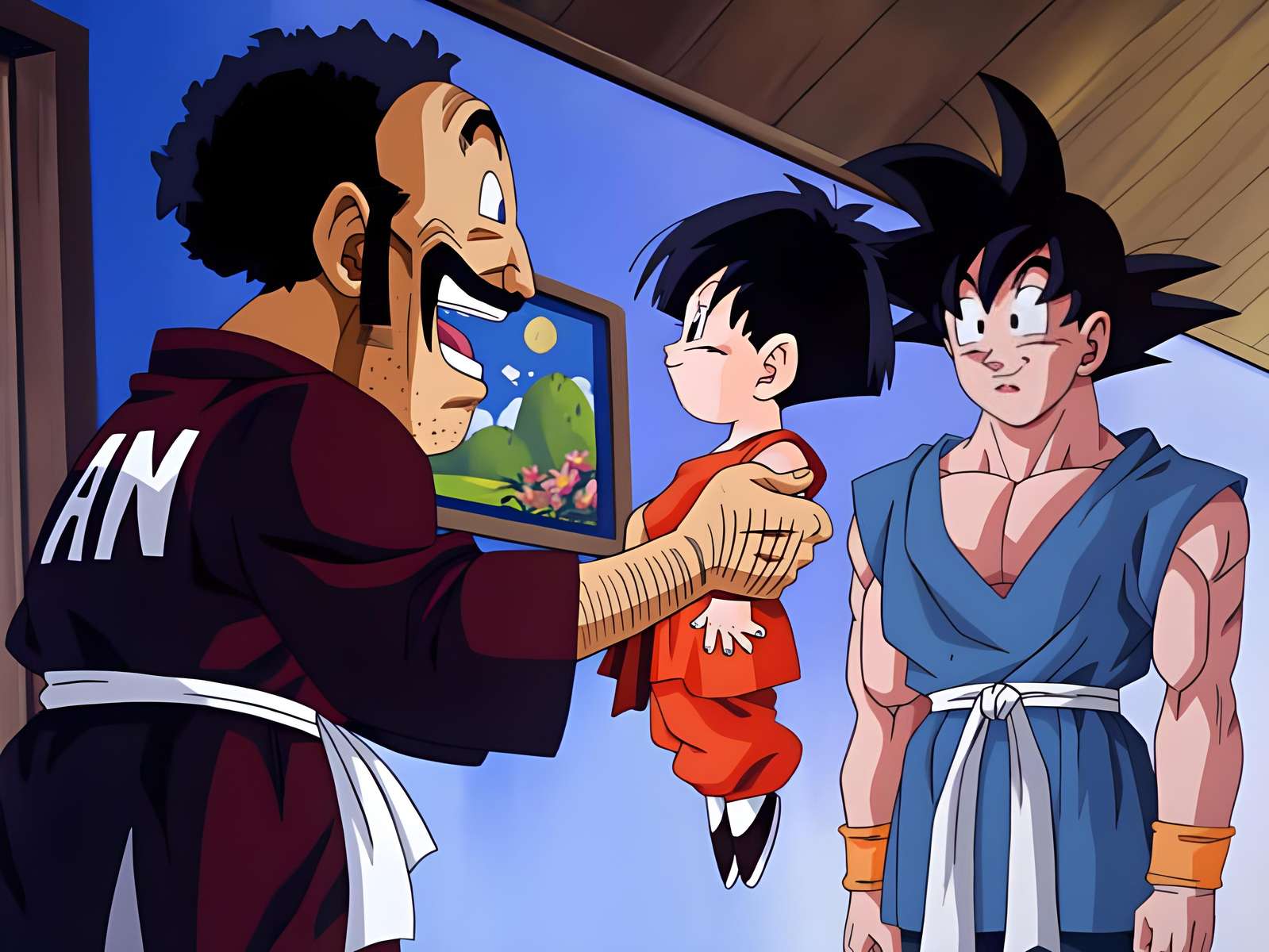 Meneer Satan, Pan en Goku. online puzzel