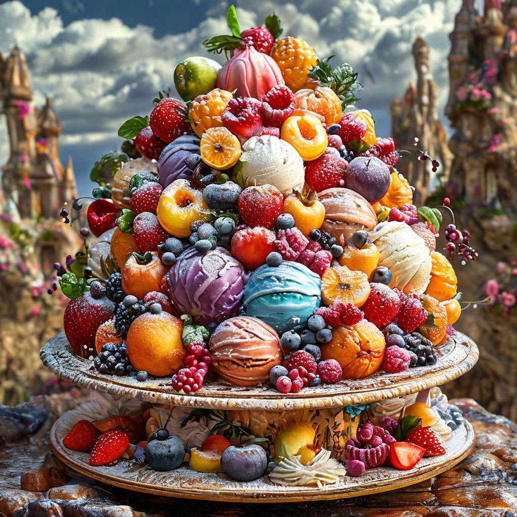 Gâteau aux glaces et aux fruits puzzle en ligne