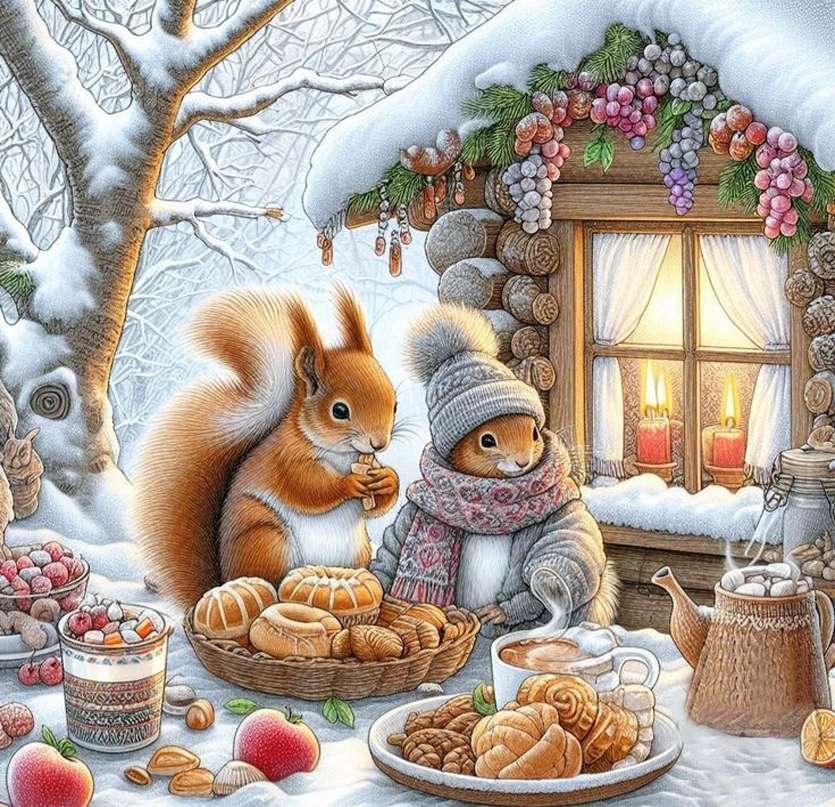 Squirrel house in winter online puzzle