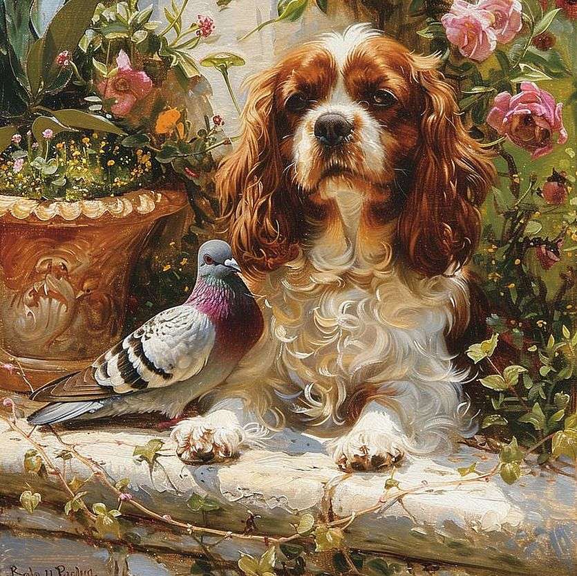 Piccione e King Charles Spaniel puzzle online