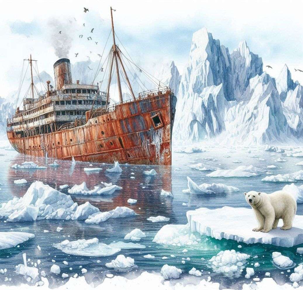 Decaying rusty ship in an Arctic Sea jigsaw puzzle online