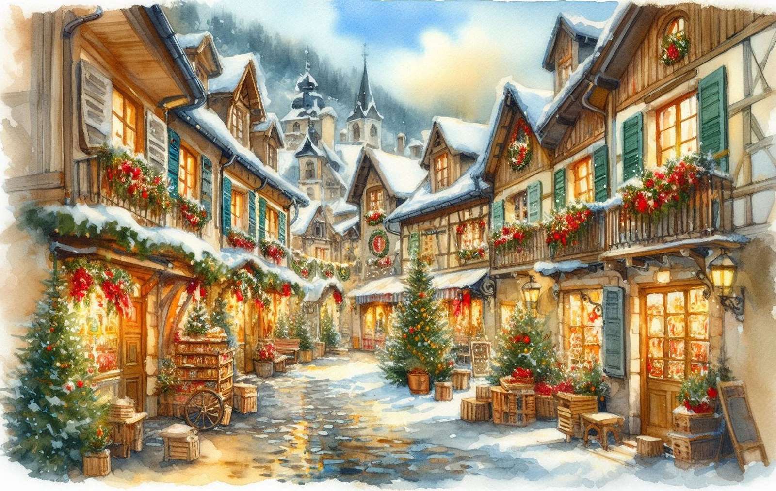 European village, decorated for the holidays jigsaw puzzle online