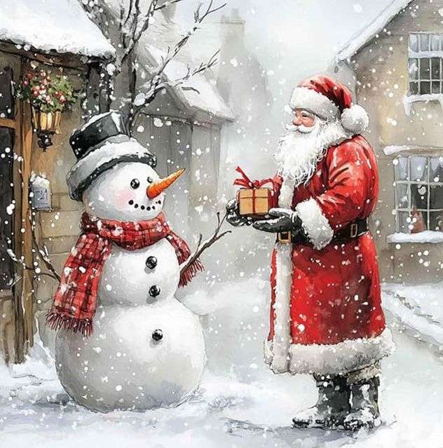 Le Père Noël et le bonhomme de neige puzzle en ligne