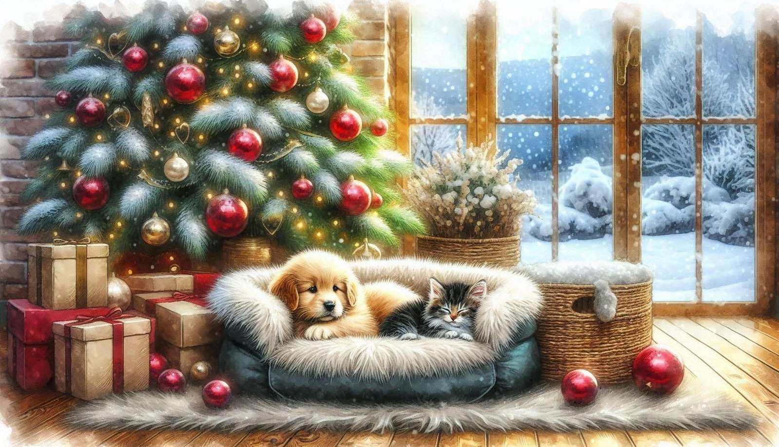 Living room decorated for Christmas jigsaw puzzle online