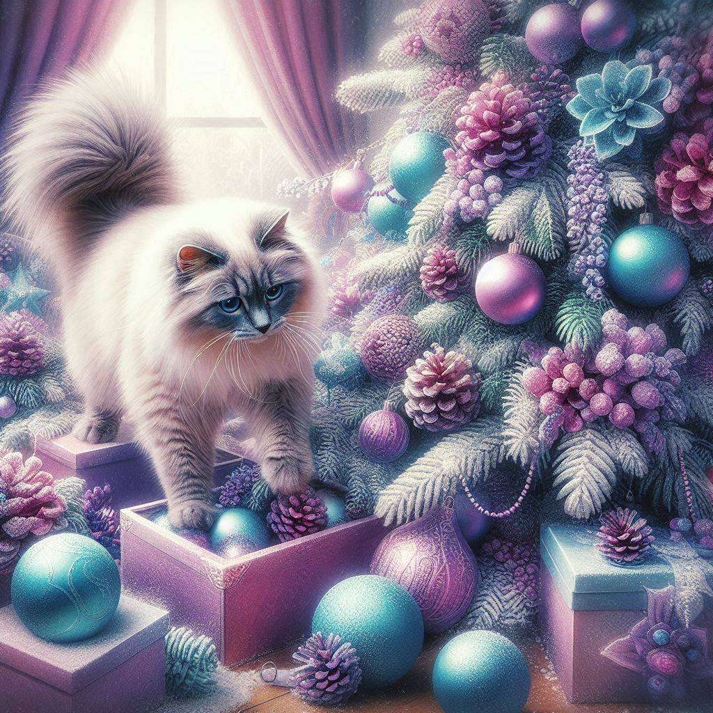 Gatto e albero di Natale puzzle online