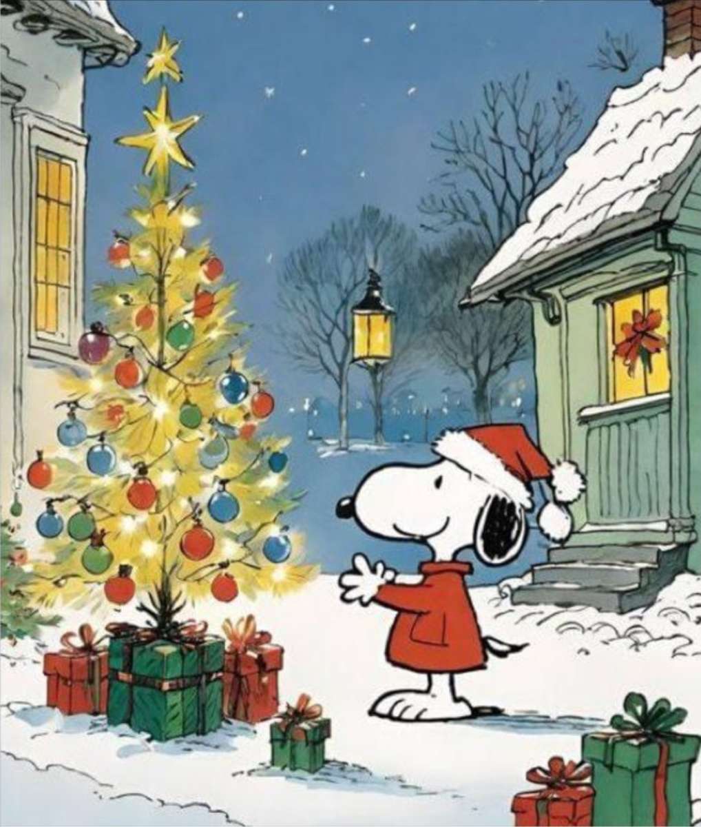 Snoopy è caldo alla luce dell'albero di Natale puzzle online