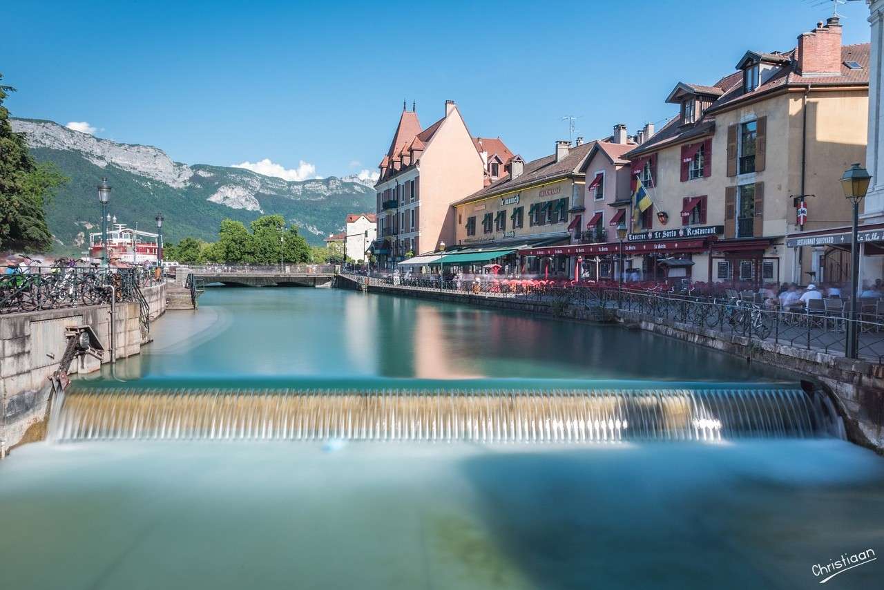 Pueblo, Annecy, Lago, Canal. rompecabezas en línea