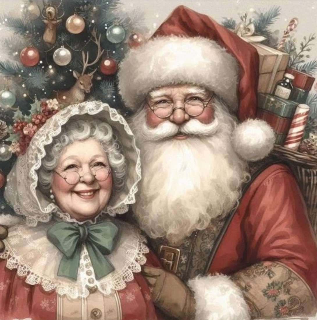 Papai Noel e Sra. Claus posam para um retrato quebra-cabeças online