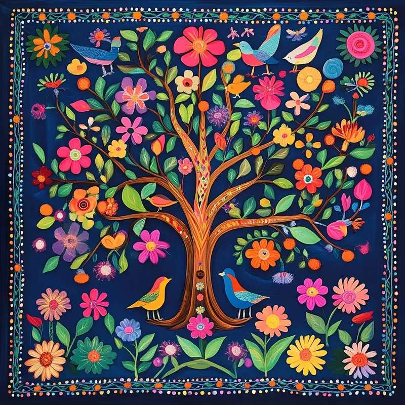 flowered tree - folk art jigsaw puzzle online