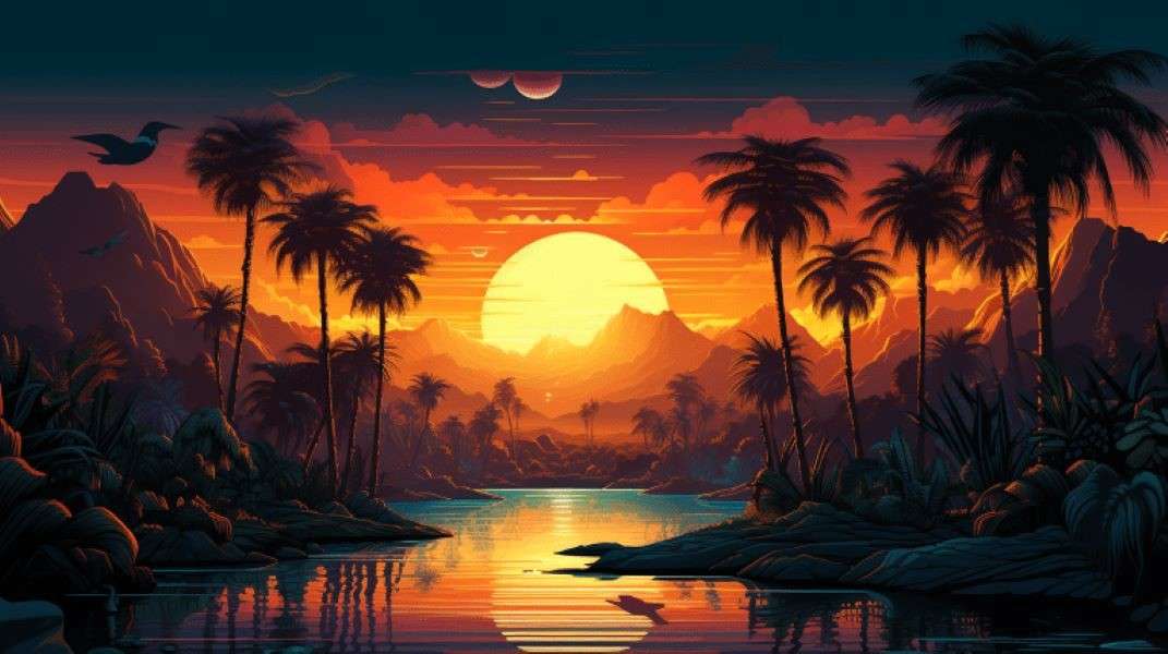 Pôr do sol do Egito Nilo puzzle online