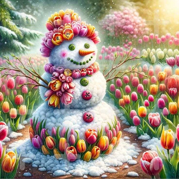 Tulips snowman jigsaw puzzle online