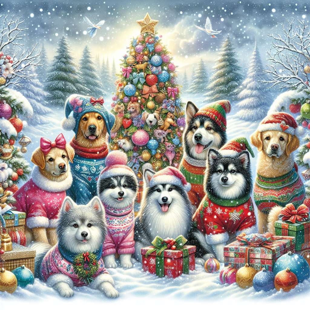 Playful dogs are adorned in festive attire jigsaw puzzle online