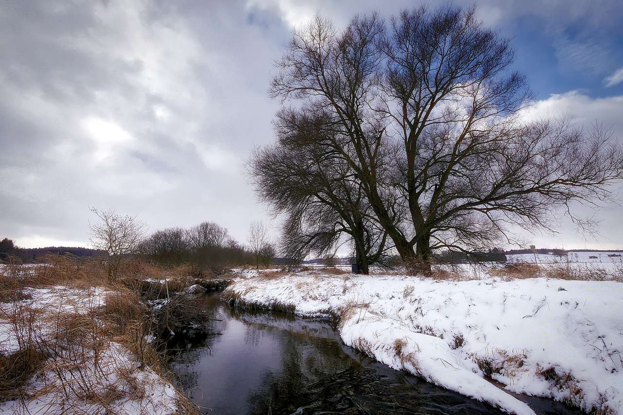 Winterlandschaft mit einem Fluss Online-Puzzle