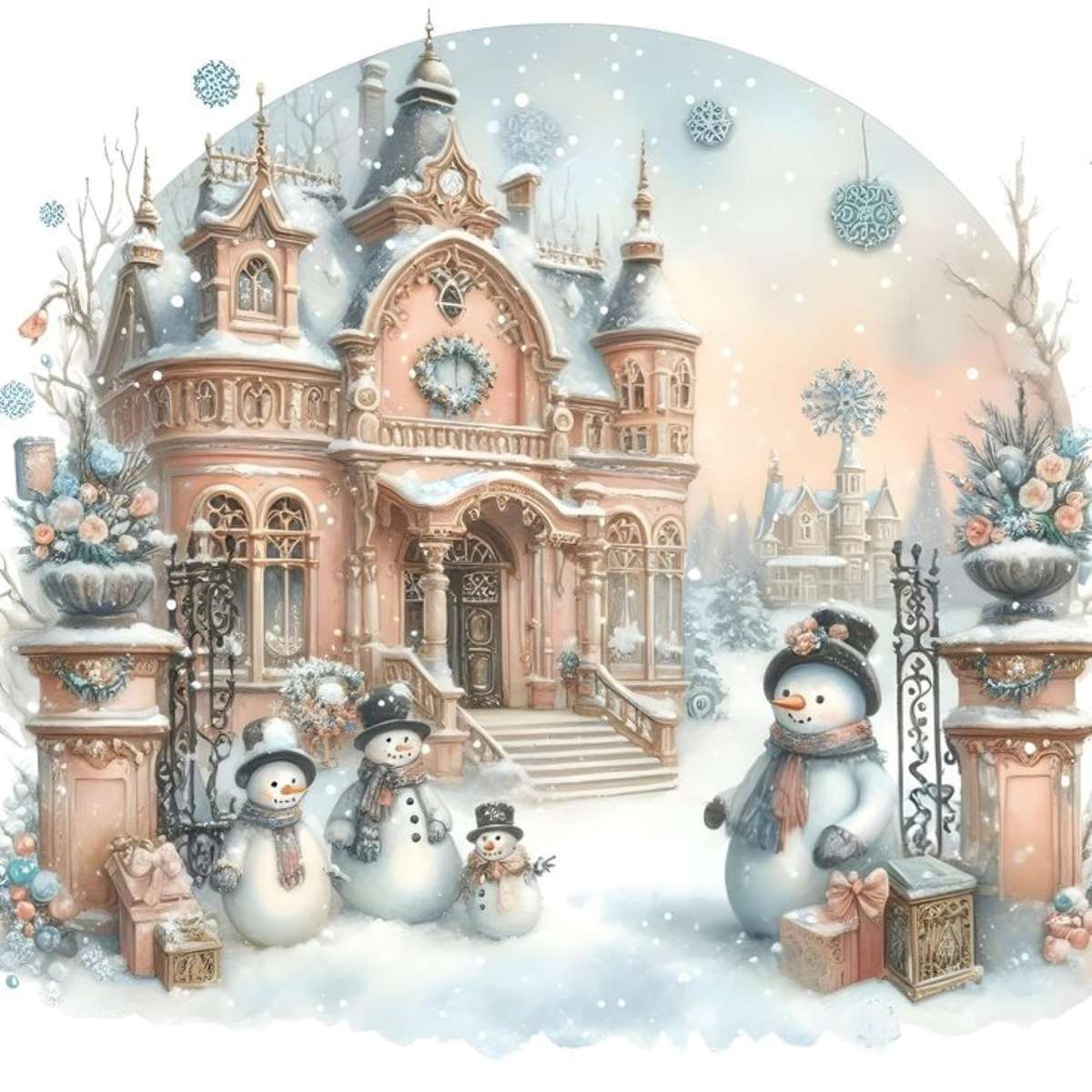 casa e bonecos de neve puzzle online