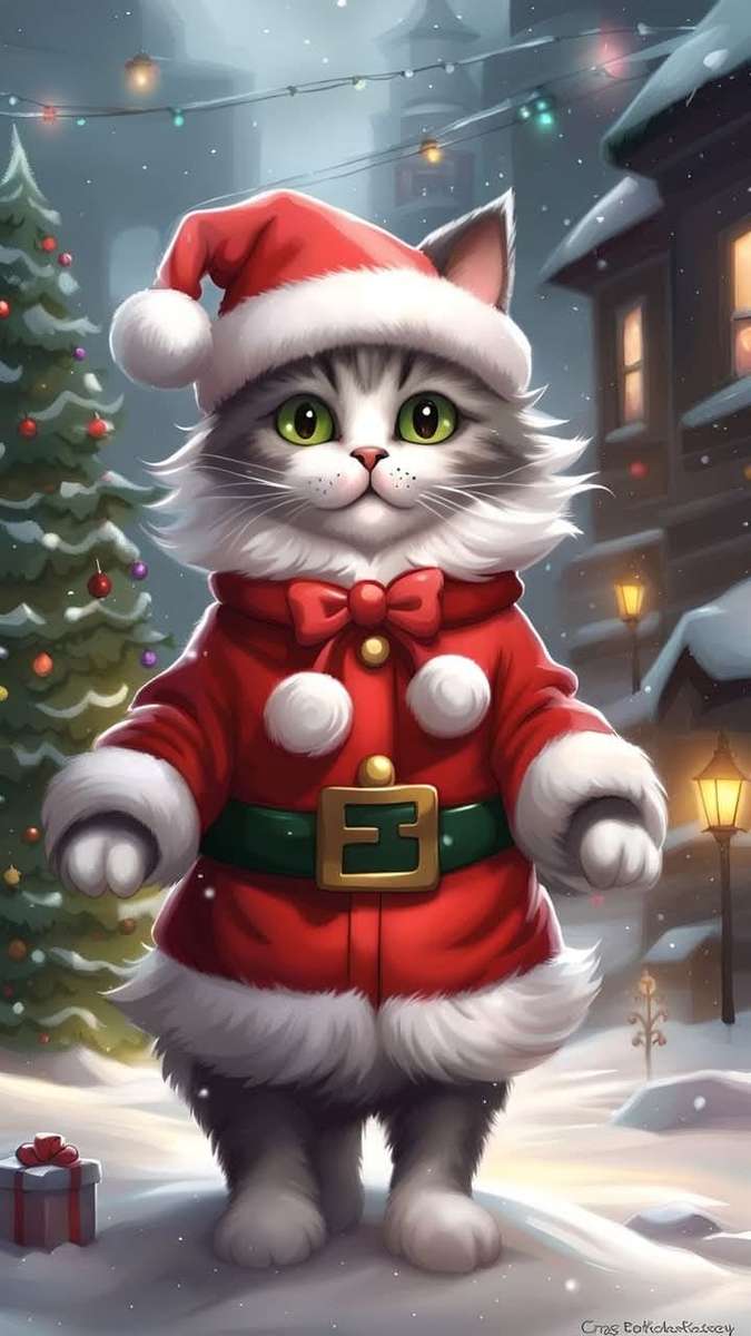 gato papa noel rompecabezas en línea