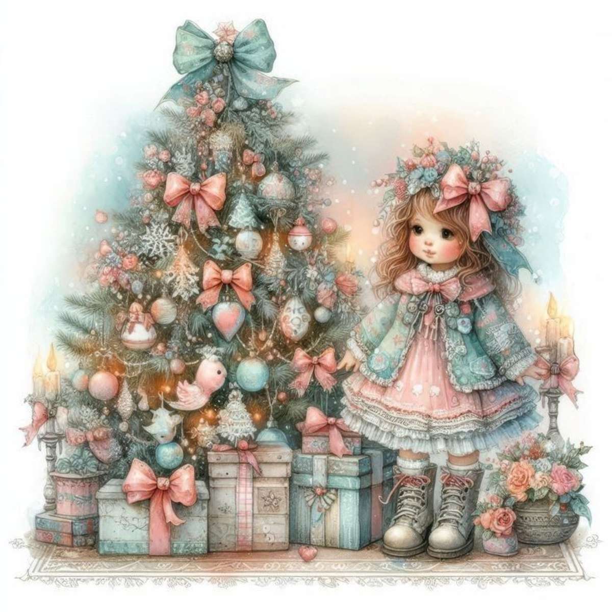 bambina e l'albero di Natale puzzle online