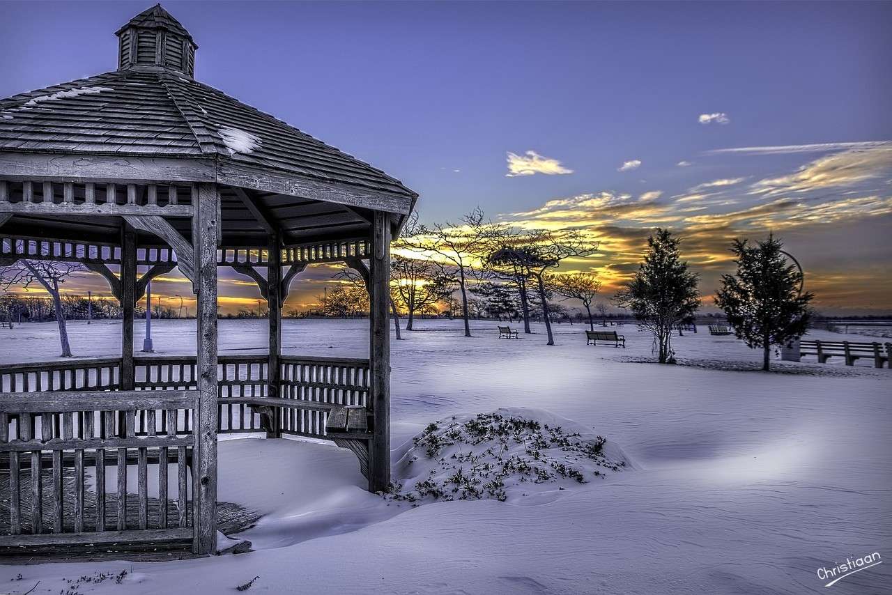 Neve, Gazebo, Inverno. puzzle online