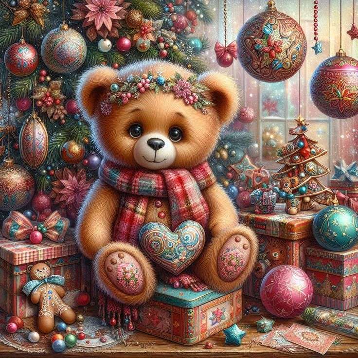 Niedlicher Teddybär Weihnachten Puzzlespiel online