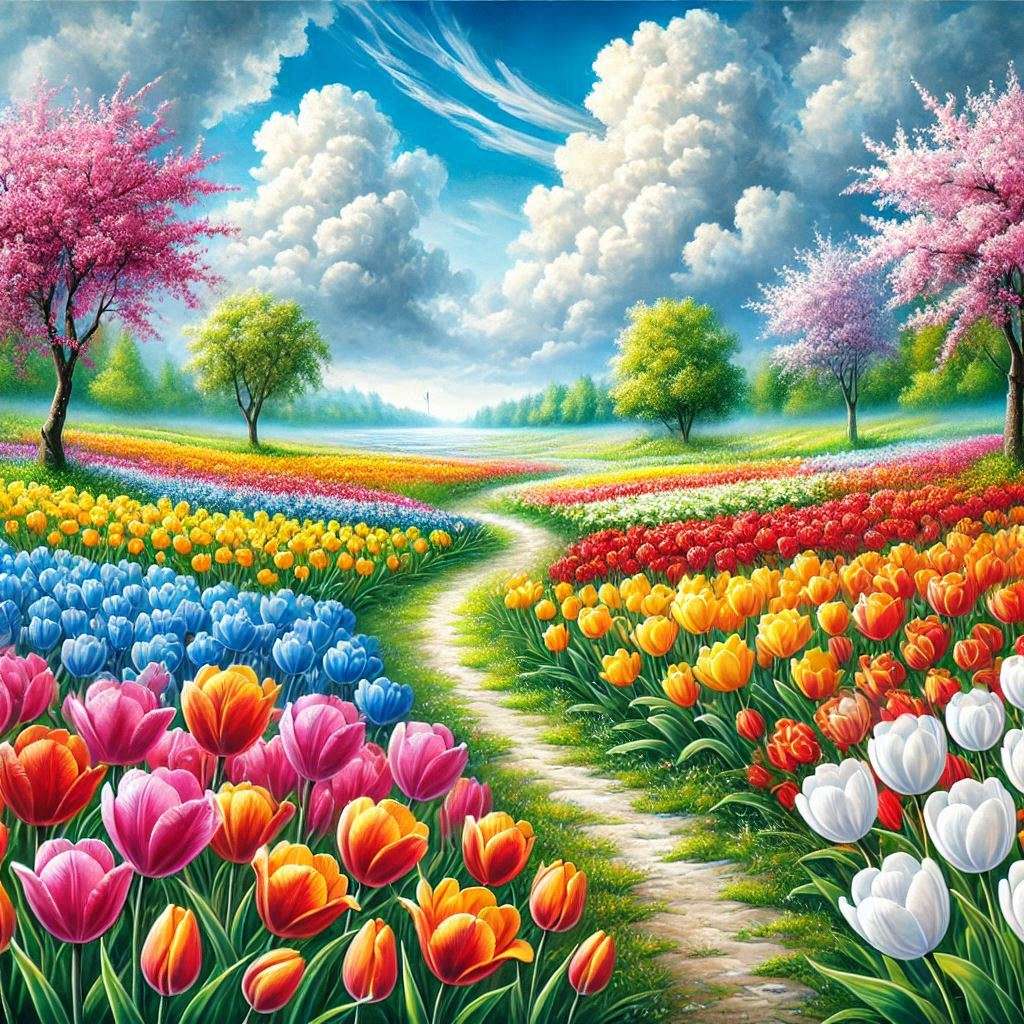 Blooming tulips in various colors jigsaw puzzle online