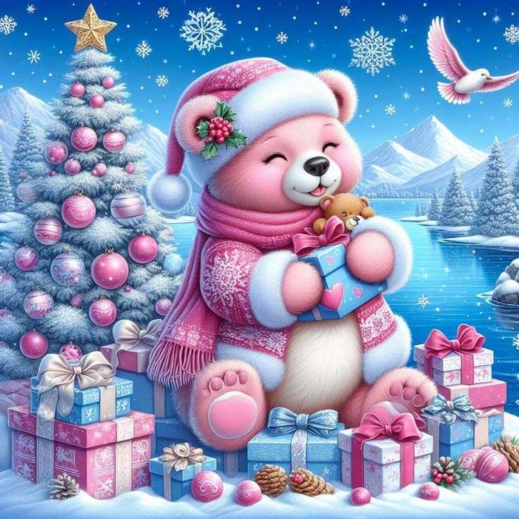 Ours en peluche rose Noël puzzle en ligne