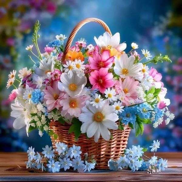 Colorful flowers in a basket online puzzle