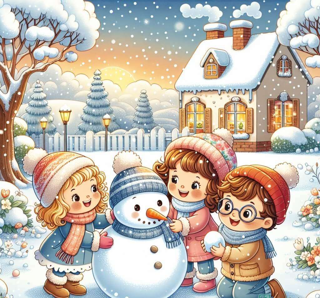 Kinder bauen einen Schneemann Online-Puzzle