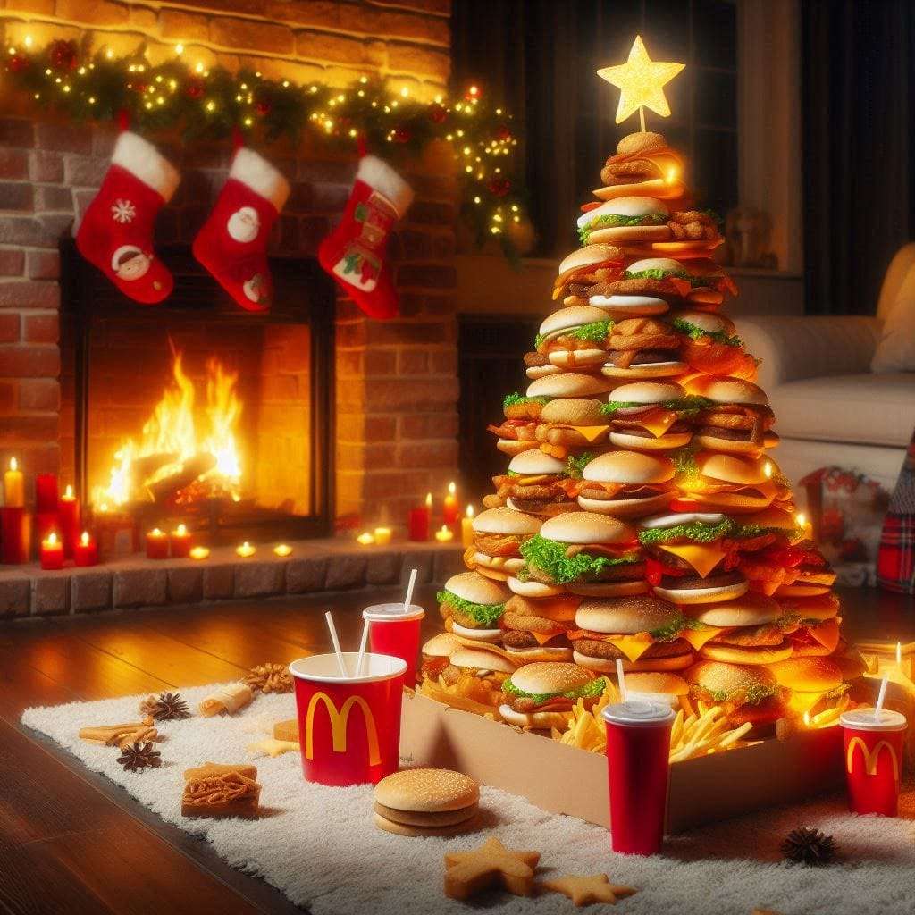 Un sapin de Noël à base de burgers puzzle en ligne